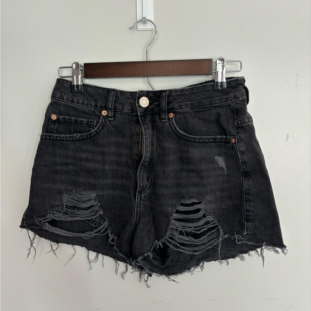 Distressed Black Denim Shorts